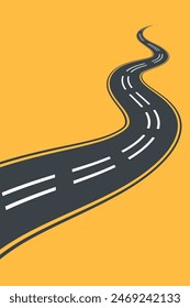 Winding road. Journey traffic curved highway. Road to horizon in perspective. Winding asphalt empty line isolated vector concept