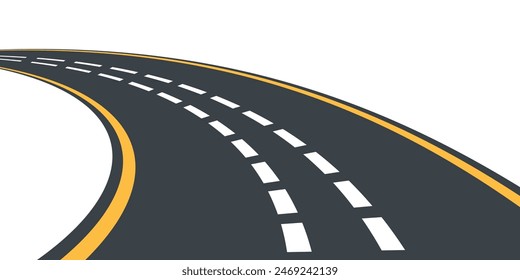 Winding road. Journey traffic curved highway. Road to horizon in perspective. Winding asphalt empty line isolated vector concept