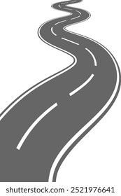 Winding road. Journey traffic curved highway. Road to horizon in perspective. Winding asphalt empty line isolated vector concept.	