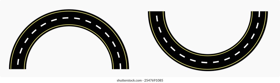 Winding road. Journey traffic curved highway. Seamless highway marking Isolated on background.