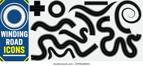 Winding road. Journey traffic curved highway. Road to horizon in perspective. road and highway vector. Winding asphalt empty line isolated vector concept.