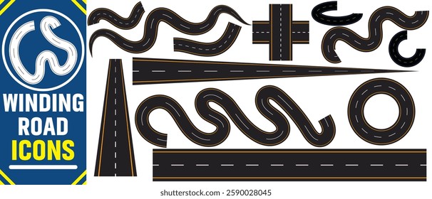 Winding road. Journey traffic curved highway. Road to horizon in perspective. road and highway vector. Winding asphalt empty line isolated vector concept.