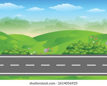 
Winding road. Journey traffic curved highway. Road to horizon in perspective. Winding asphalt empty line isolated vector concept