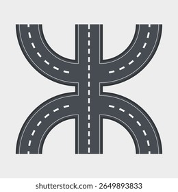 Winding road. Journey traffic curved highway. Road to horizon in perspective. Winding asphalt empty line isolated vector concept