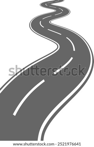 Winding road. Journey traffic curved highway. Road to horizon in perspective. Winding asphalt empty line isolated vector concept.	