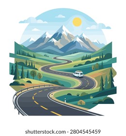 Winding Road Leading To Mountain Range