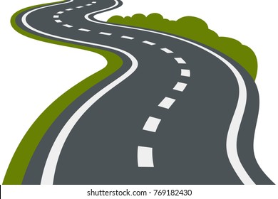 A winding road leaving in perspective. flat vector illustration isolated on white background