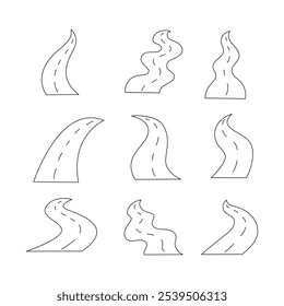 Winding road line icon collection. outline style elements. isolated illustration