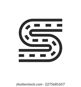 Winding Road, lineares Symbol. Bearbeitbare Hubbreite