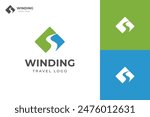 winding road logo icon design with square and creek graphic idea for direction travel logo concept