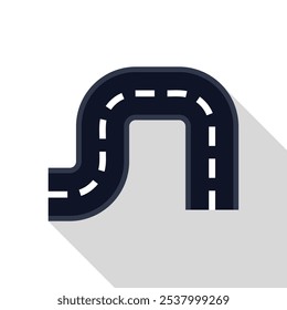 Carretera sinuosa está haciendo un giro en U en este icono con una larga sombra