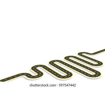 A winding road marked. View in perspective with shadow. Vector illustration