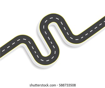 Winding road with markings. View from above. With shadow. Vector illustration