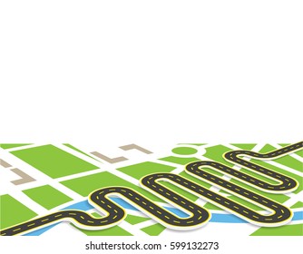 A winding road with markings. View in perspective with shadow. It is located diagonally. Local map. Vector illustration