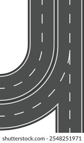 Carretera sinuosa que se funde en una carretera recta, creando una composición dinámica que evoca conceptos de viaje, transporte y desarrollo de infraestructura