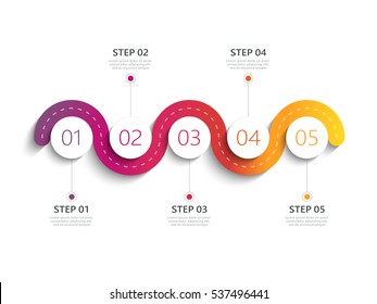 Winding road modern 3D infographic template with a phased structure. Business circle template with options for brochure, diagram, workflow, timeline, web design. Vector EPS 10