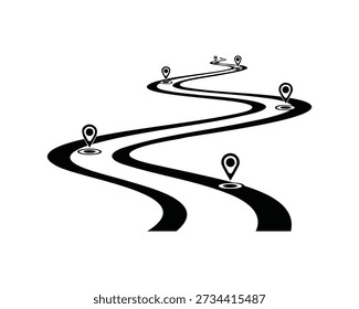 Winding road with multiple location pin markers vector illustration
