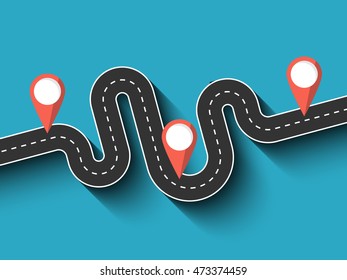 Winding road on a colorful background. Stylish streamers. Vector EPS 10