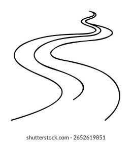 Winding road on with three parallel lines Handdrawn style path route