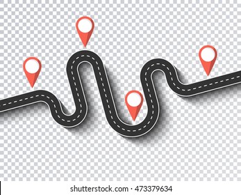 Winding road on a transparent background. Stylish streamers. Vector EPS 10