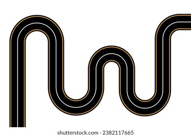 Winding road on white background. Curved asphalt road or highway. Vector illustration. EPS10.