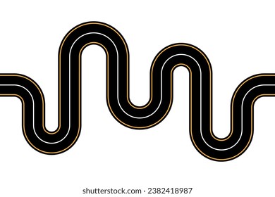 Winding road on white background. Curved asphalt road or highway. Vector illustration. EPS10.