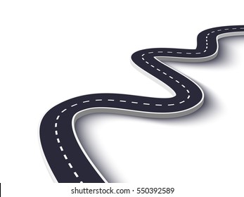 Winding Road on a White Isolated Background. Road way location infographic template. Vector EPS 10