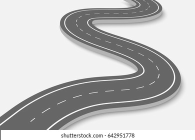 Winding Road on a White Isolated Background. Road way location infographic template