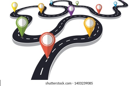 Winding road with pin pointer  vector illustration. Progress concept