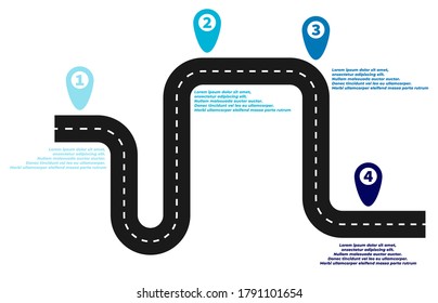 Winding road with pin-pointer. Infographic template of steps. Vector EPS 10.