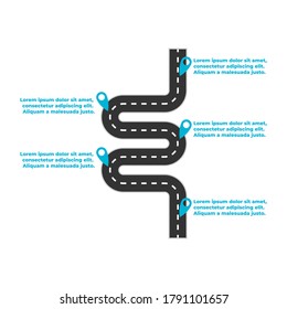 Winding road with pin-pointer. Infographic template of steps. Vector EPS 10.