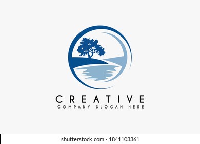 Winding Road River Creek Logo Design Vector Illustration