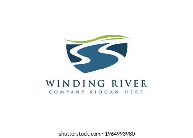 winding road river creek logo design vector illustration