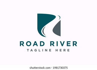 winding road river creek logo design vector illustration