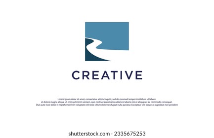 winding road river creek logo design vector illustration