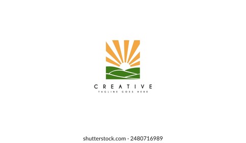 winding road river creek with mountain logo design vector illustration