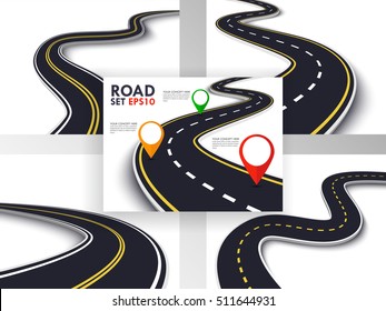 Winding Road Set. Trip and Journey Route. Vector EPS 10