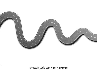 Carretera de viento con sombra aislada sobre fondo blanco.