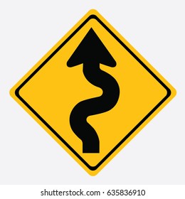 Winding road sign isolated on white 