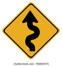 Winding road sign isolated on white