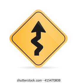 Winding  Road Sign on a white background with shadow