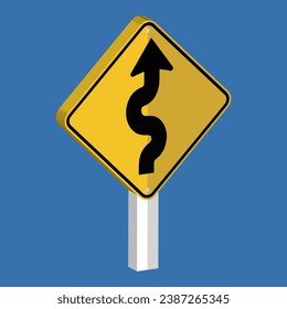 Winding Road Sign right 3D Form Vektorgrafik