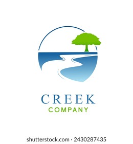 Winding Road Street River Creek With Olive Tree logo design inspiration