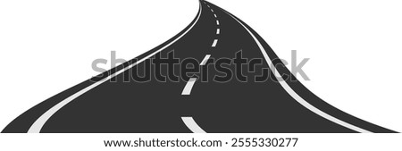 Winding road stretching into the distance against a clean white background, symbolizing themes of journey, travel, and the uncertainty of the future ahead