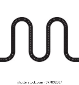 Winding road template. Asphalt road with turns isolated on white background. Vector illustration.