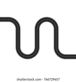 Winding road template. Asphalt road with turns. Winding road isolated on white background. Vector illustration