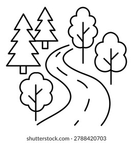 Winding road through forest line icon park pathway editable stroke