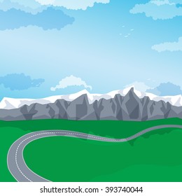 Winding road through a mountain landscape. Vector illustration