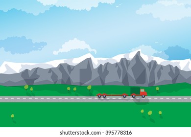 Winding road through a mountain landscape. Vector illustration