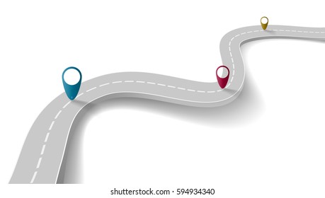 Winding Road With Transparent Shadow And Way Points Template. EPS10 Vector